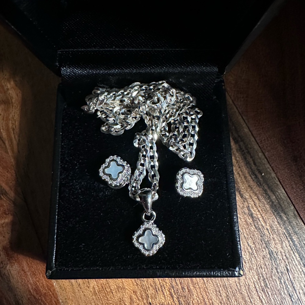 Minimalist 925 Silver Moissanite Necklace and Earring Set